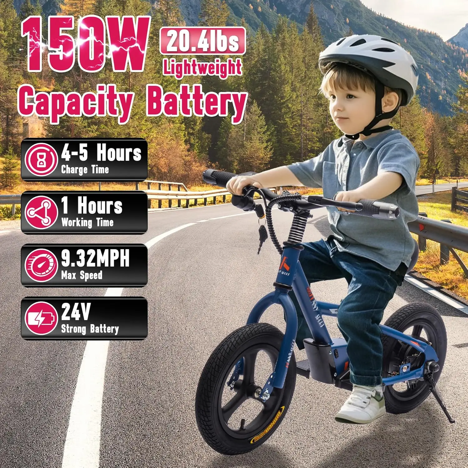 دراجة ترابية كهربائية للأطفال 24 فولت، دراجة نارية كهربائية خفيفة الوزن بقدرة 150 وات مع مقعد PU قابل للتعديل، شاشة عرض طاقة، مفتاح S