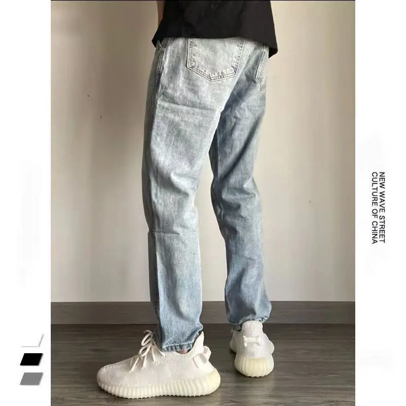 Light Jeans Baggy Jeans For Men Straight Wide Pants With Side Pockets Men's Clothes Blue Jogging Trousers Male Hip Hop Man