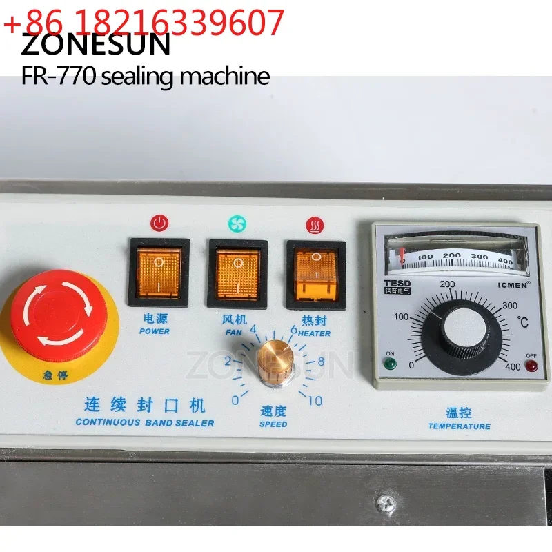 YAO ZONESUN 770 Continuous Auto Film Sealing Machine Horizontal PVC Membrane Bag Film Sealer with 2 Mark Wheels Food Packing Mac
