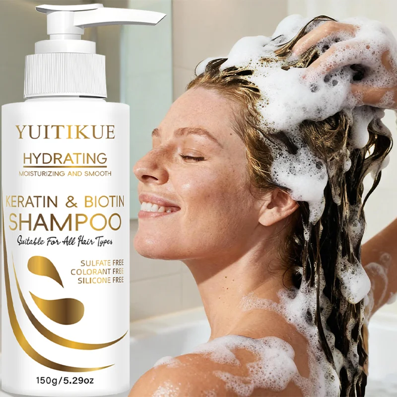 

YUITIKUE Keratin & Biotin Shampoo - Gentle Cleansing, Hydrating & Smooth, Silicone-Free Formula for All Hair Types, 150g
