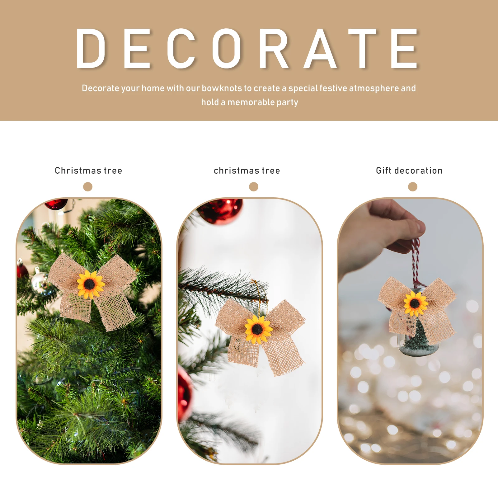 

10pcs Bowknot Decoration Natural Diy Bowknot Adorn Home Xmas Banquet Wedding Indoor Outdoor DIY Craft Adornment