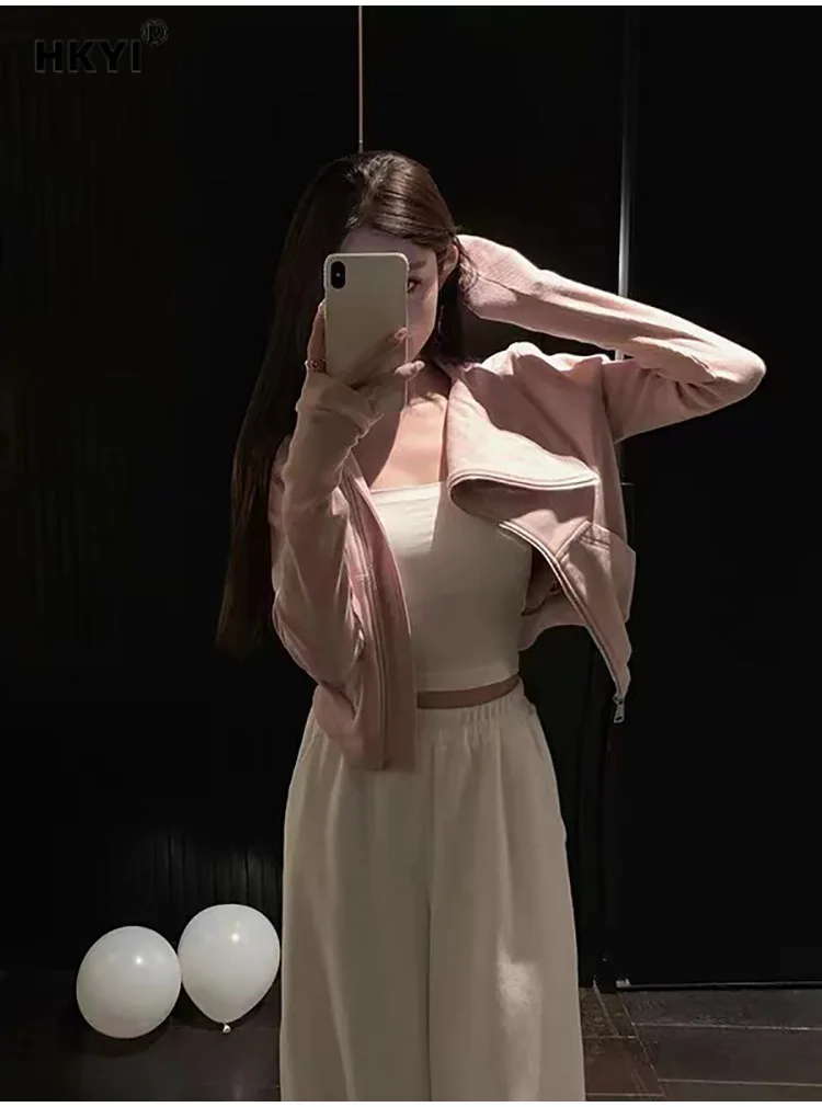 HKYI Women's Double Lined Float Strap Diagonal Zipper High Collar Cotton Matte Hoodie Coat sweatshirt hoodies women