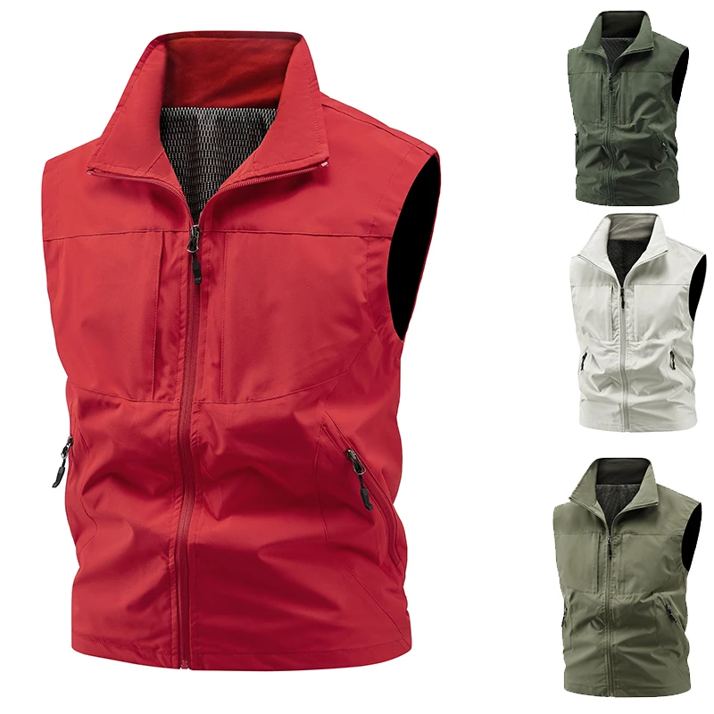 

Повседневный мужской кожаный жилет для рыбалки на открытом воздухе, удобный универсальный спортивный ветрозащитный и дышащий высококачественный повседневный жилет, пальто