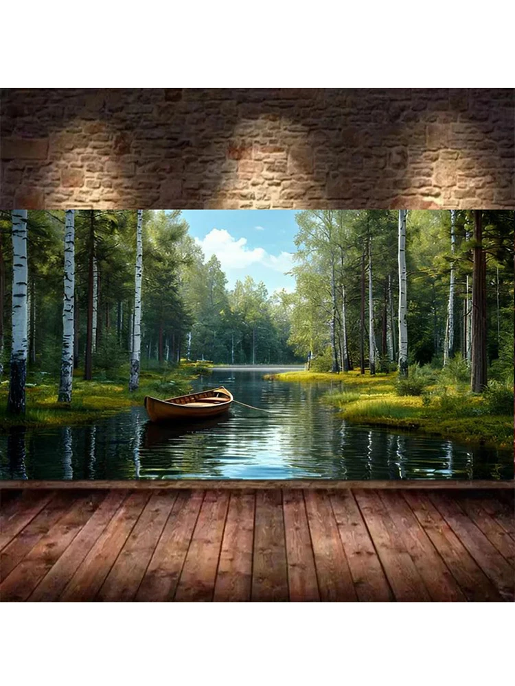 Fullcang Groen Bos Rivier Boot Diy Diamant Schilderij Groot Formaat Landschap Volledige Vierkante Ronde Boor Mozaïek Borduurfoto - afbeelding 2