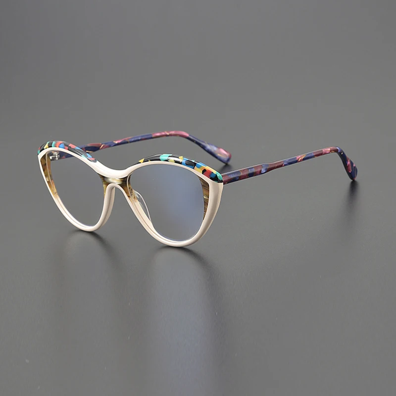 Niche artsy cat-eye fashion glasses frame retro designer personality patchwork color party casual color-changing optical glasses