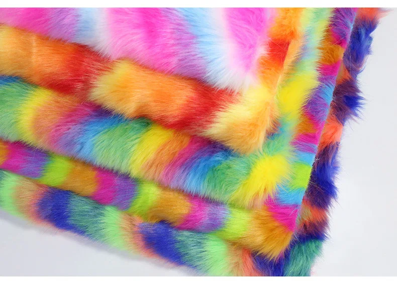 New Colorful faux fur fabric,Jacquard Faux fox fur fabric,Rainbow jacquard plush cloth,Clothing material