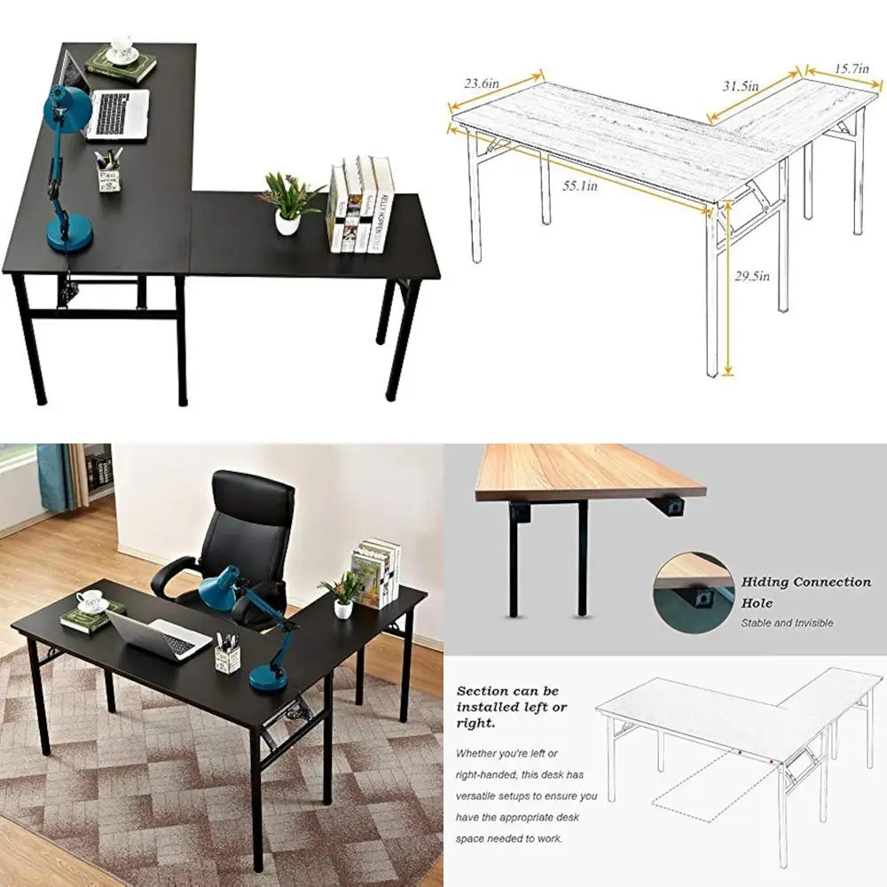 l-shaped desk large corner desk folding table computer desk home office table computer workstation, black dnd-nd11-bb1