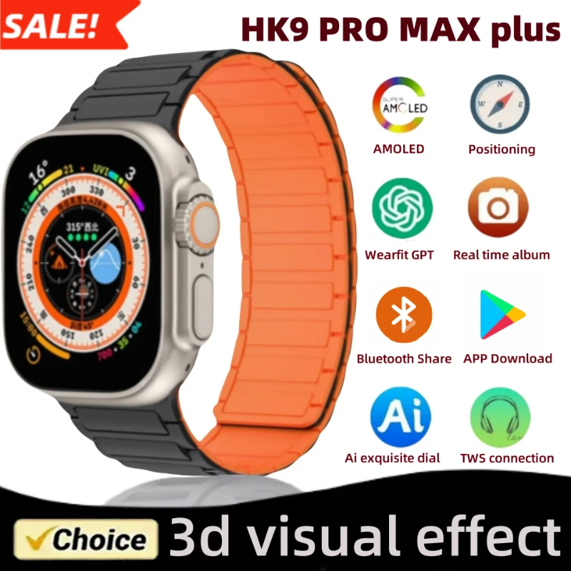 

HK9 PRO MAX plus Smartwatch 2025 49 мм HD AMOLED 4G ROM Bluetooth Вызов Сетевой чат Робот Часы NFC Компас Смарт-часы Мужчины Женщины