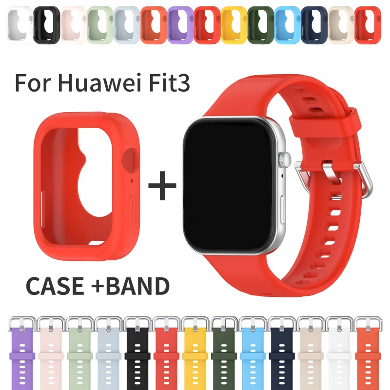 

2pcs Protective Case + Strap Set for Huawei Watch Fit3 Quick-Release Sport Band Soft Anti-Fall Breathable Cover Lightweight