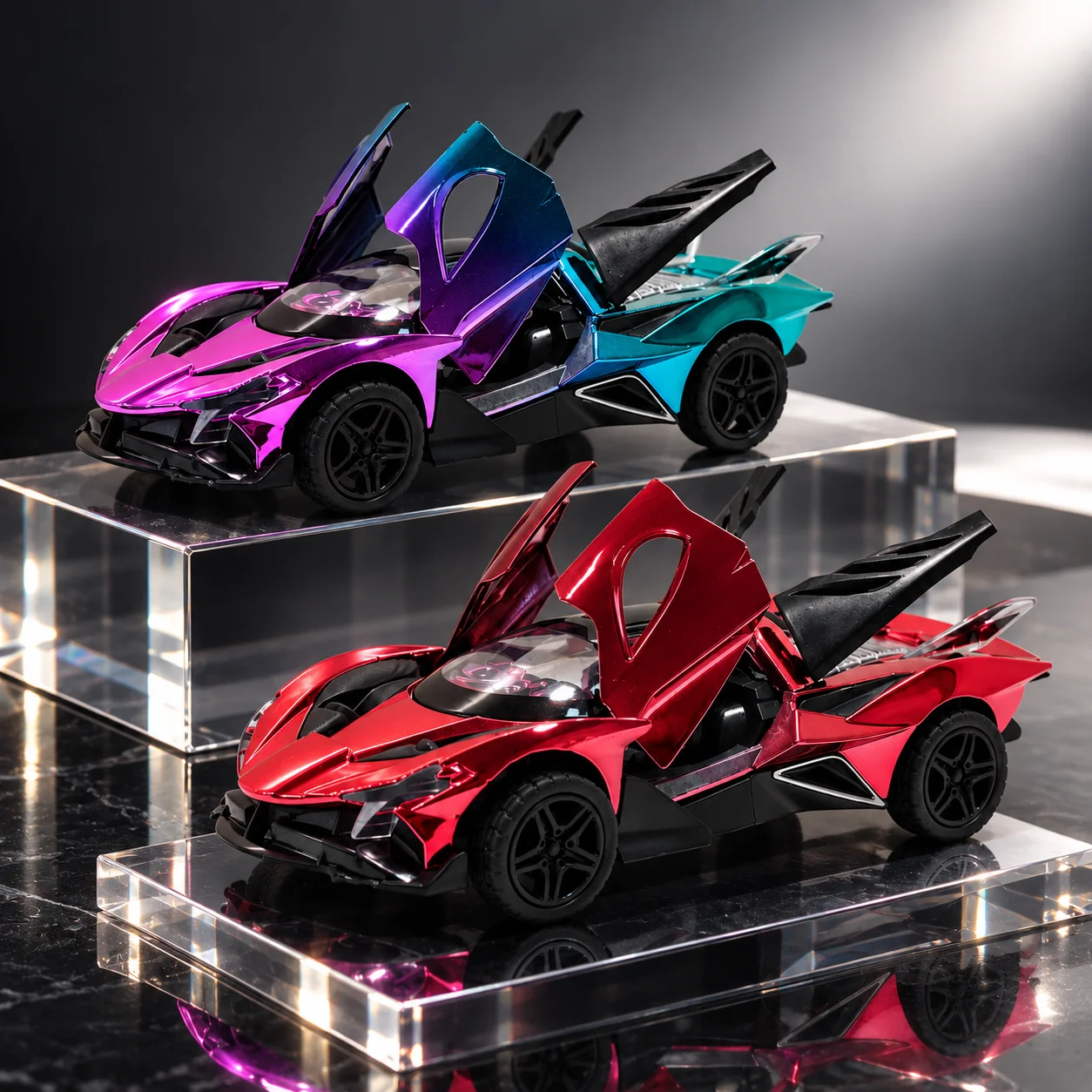 (Corrugated box) 1/36 scale, Futuristic Scissor-Door Supercar style toy car, powerful spring, metal casting, boy's toy