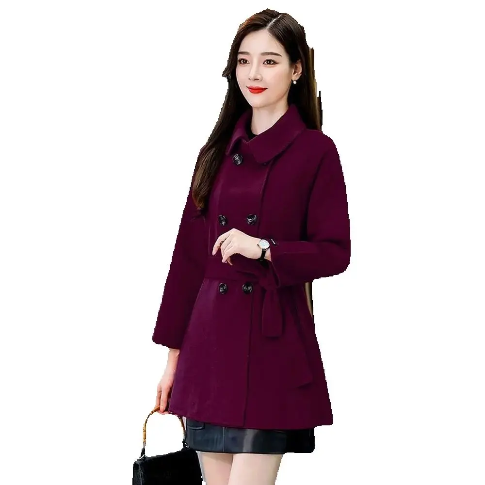 

Woolen Coat Women Spring And Autumn 2024 New Fashion Waist Joker Double-breasted Woolen Coat New Year's Shirt Women.