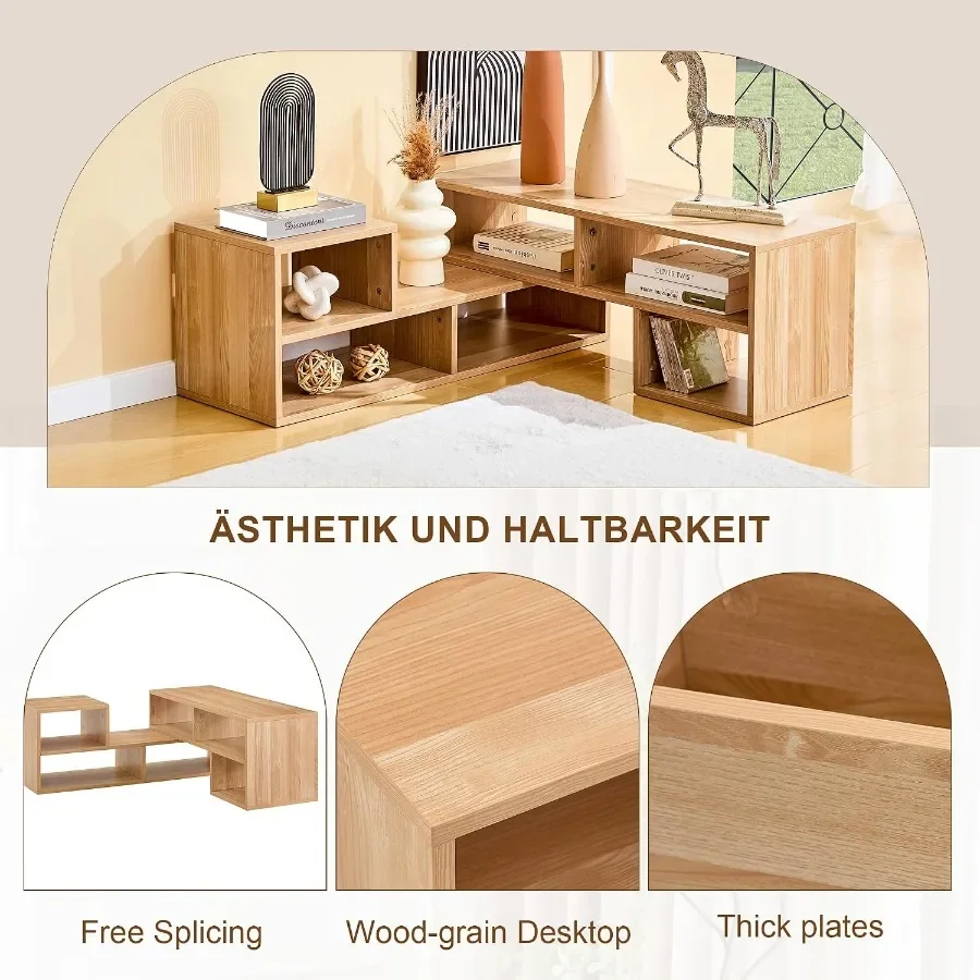 Modular Freestyle TV Stand for living room bedroom, light wood, adjustable open storage bookshelves, modern entertainment cente