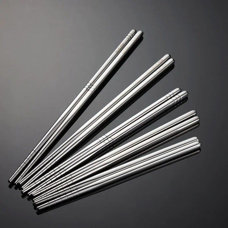 10 Pairs Thickened 304 Stainless Steel Chopsticks Korean Style Non-slip Food Sushi Fruit Chopsticks for Restaurant Tableware