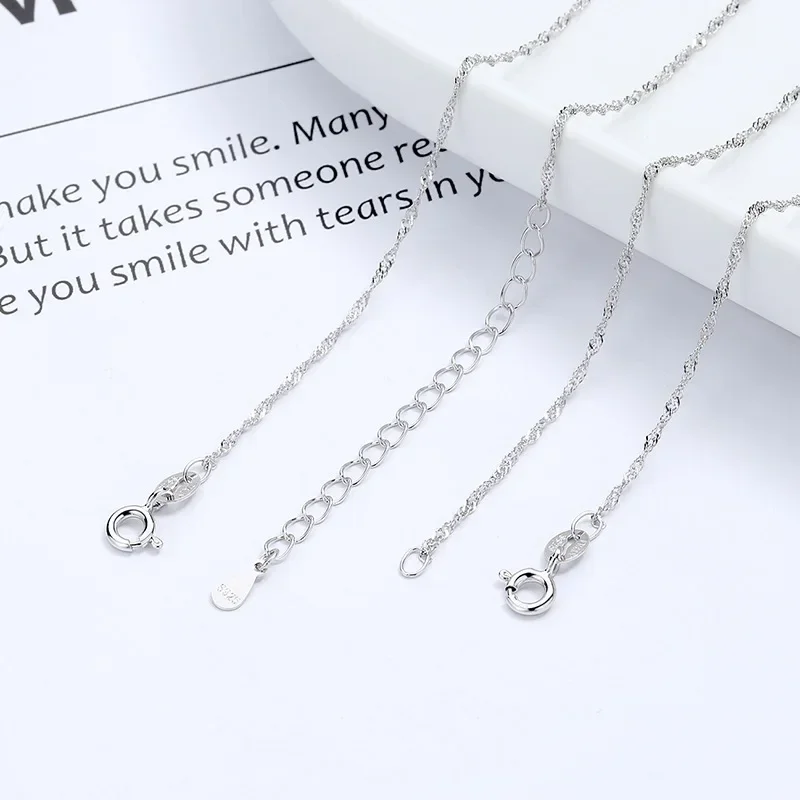 S925 Sterling Silver Classic Water Wave Chains Necklace for Women 14K Gold Plated Extension Necklaces Wedding Party Jewelry Gift