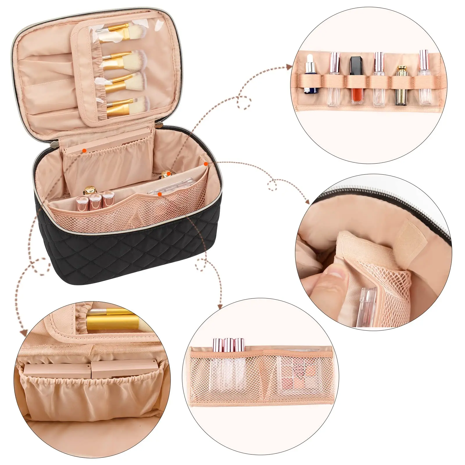 女性用化粧品バッグ、大容量トラベルメイクアップオーガナイザー化粧品収納ポーチPVCトイレタリーバッグレディーストートバッグ