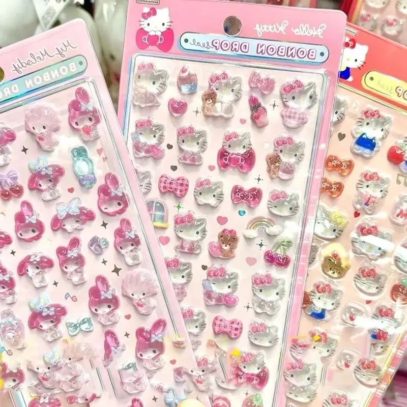 

Стильные прозрачные 3D-наклейки Sanrio Hello Kitty и My Melody с аниме-дизайном, стереоскопические, для рукоделия, милый подарок
