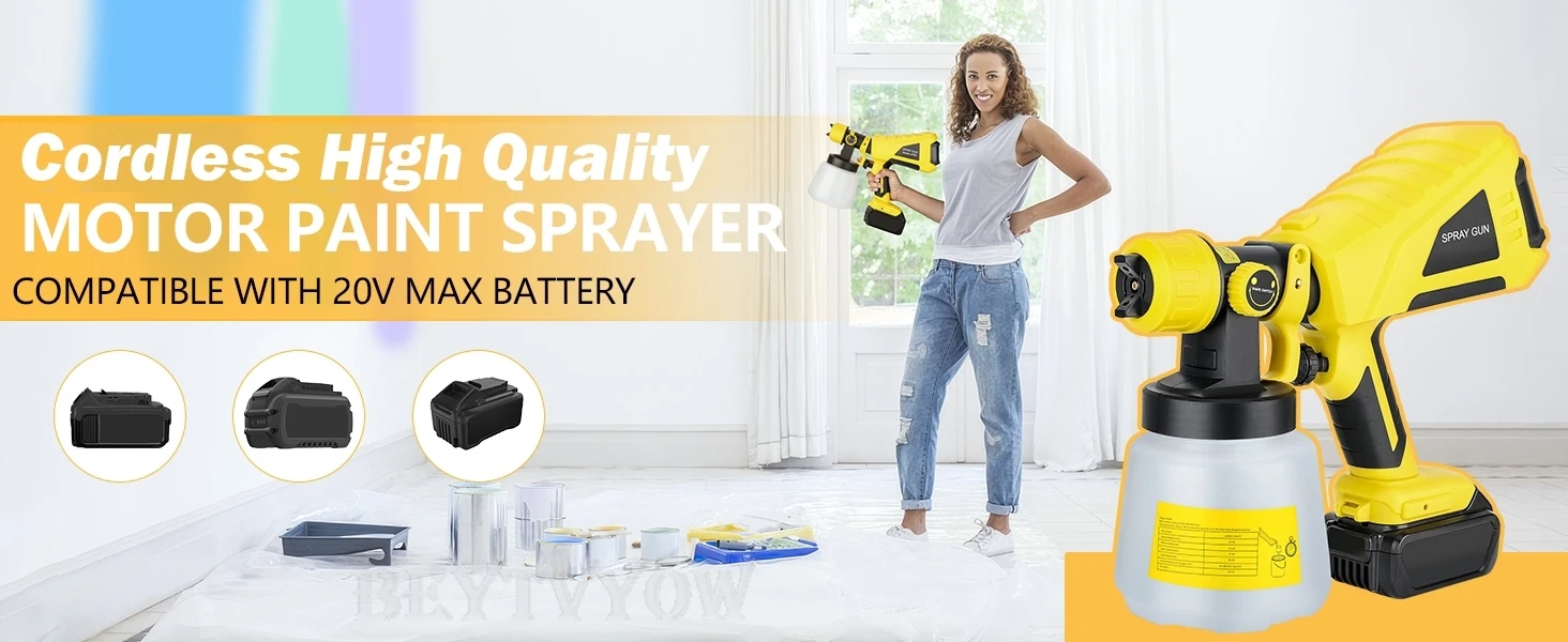 Kabelloser Farbsprüher Kompatibel mit Dewalt 20V Akku HVLP Spritzpistole Hochwertige Motorisierte Airless-Werkzeuge für Hausanstriche – Detail 11