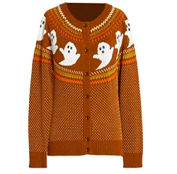 2024 New Autumn and Winter Fashion Halloween Ghost Sweater Cardigan Commuting Cute Style