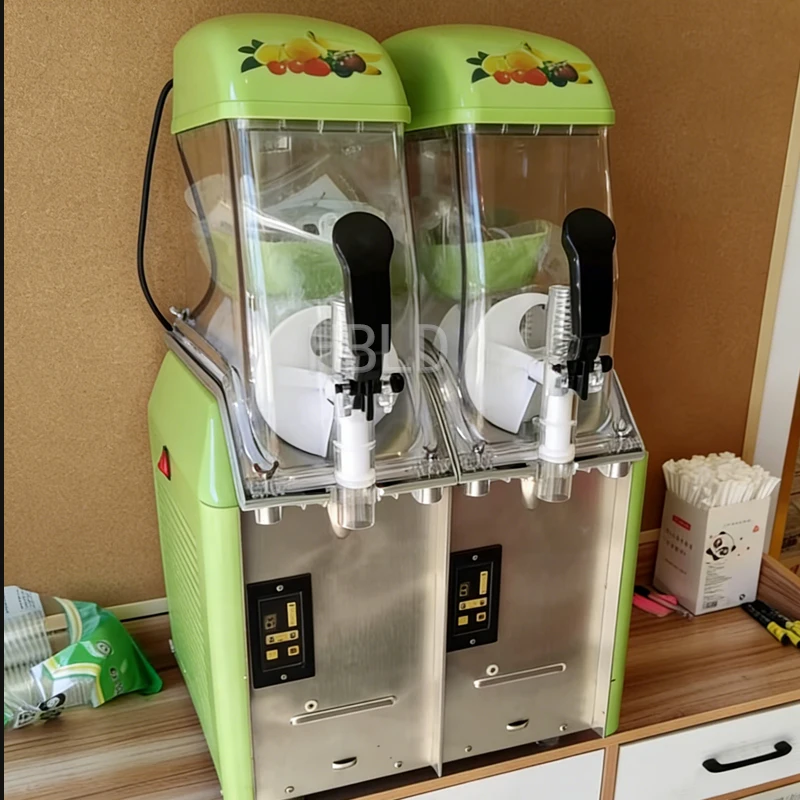 Small Dual Cylinder 24L Commercial Frozen Beverage Machine Fruit Juice Maker Strawberry Orange Snow Cone Slushie Mud Machine