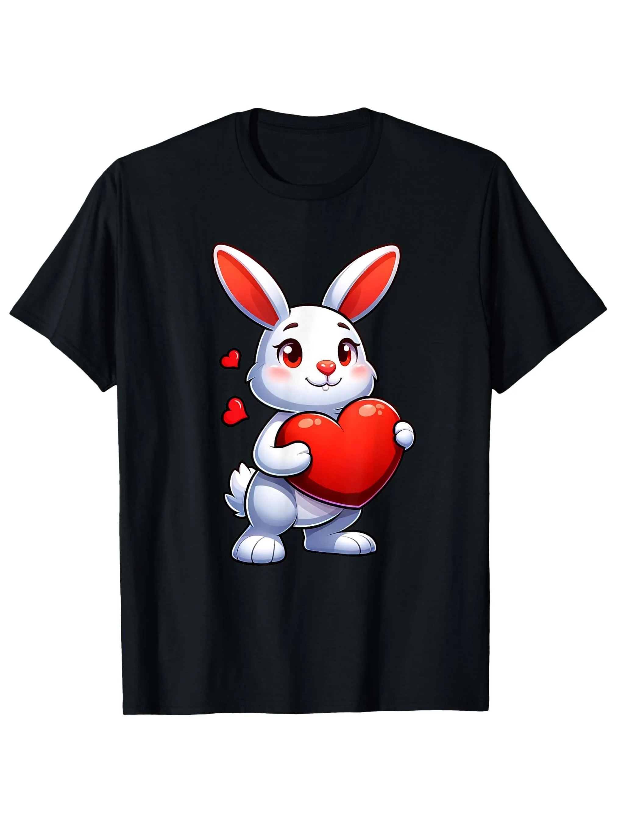 Men's T-shirt Round-neck Short-sleeved Cute Rabbit-themed Love Heart T-shirt Suitable for Daily Wear - The Perfect Romantic