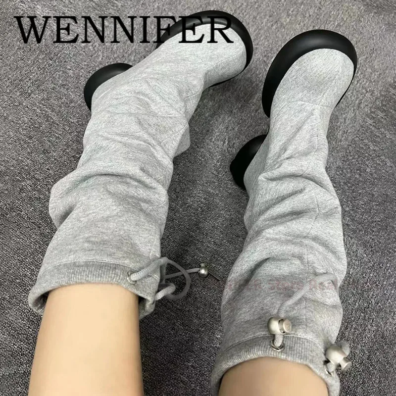 Canvas Pleated Pull On Pants Boot Rounded Toe Flatform Heel Knight Boot Ladies Leisure Cool-girl Punk Motorcycles Botas De Mujer