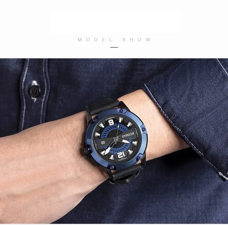 RUIMAS 302 Quartz Watch Men Sport Fashion Leisure Cool Luminous Army Military Black Leather Strap Wrist Watches for Male