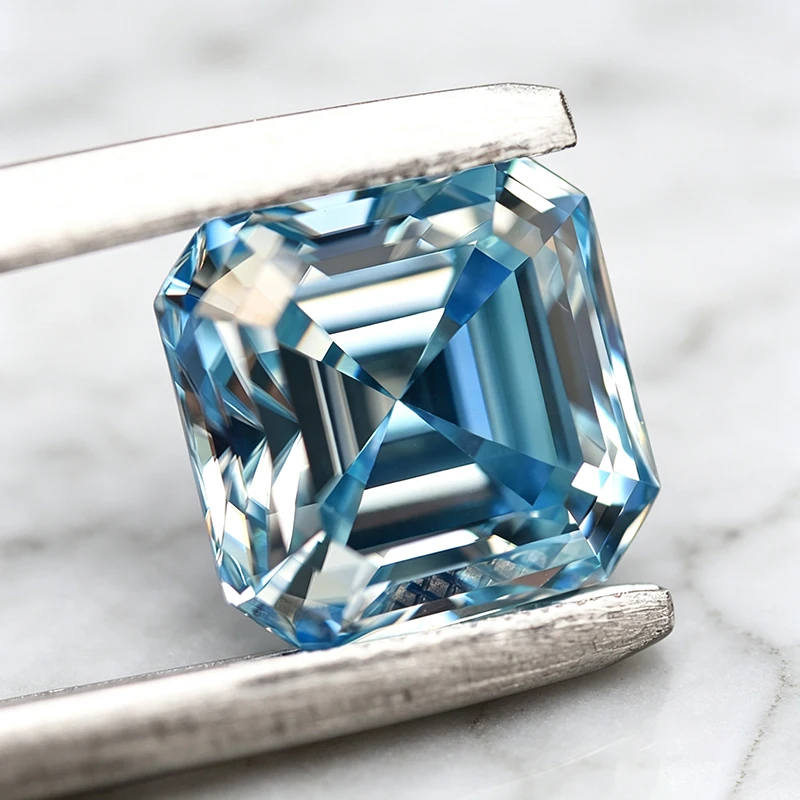 Moissanit-Stein im Asscher-Schliff, Eisblau, Edelstein für DIY-Ringe, Halsketten, Ohrringe, besteht den Diamanttest mit Zertifikat. – Detail 5