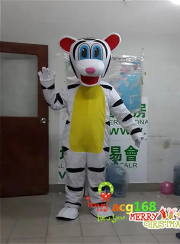 フォームホワイトタイガー漫画マスコットコスチューム、豪華なクリスマスファンシードレス、ハロウィーンマスコット、大人、ベストセール、新しい
