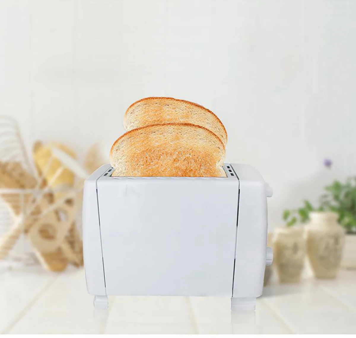 Automatic 2 Slices Toaster Removable Crumb Tray Electric Bread Baking Machine 6 Browning Options 600-700W Household Kitchen Supp