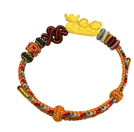 Pulsera con dijes de dragón de oro puro de 24 quilates para mujer, dijes de oro, cuerdas de mano tejidas, cadenas de mano, pulseras de cordón rojo