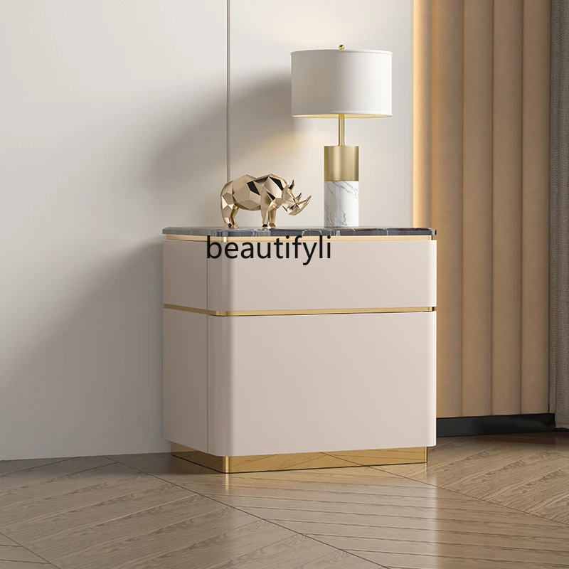 

Italian Style Light Luxury Bedside Cabinet Minimalist Postmodern Beige Bedroom Storage Cabinet