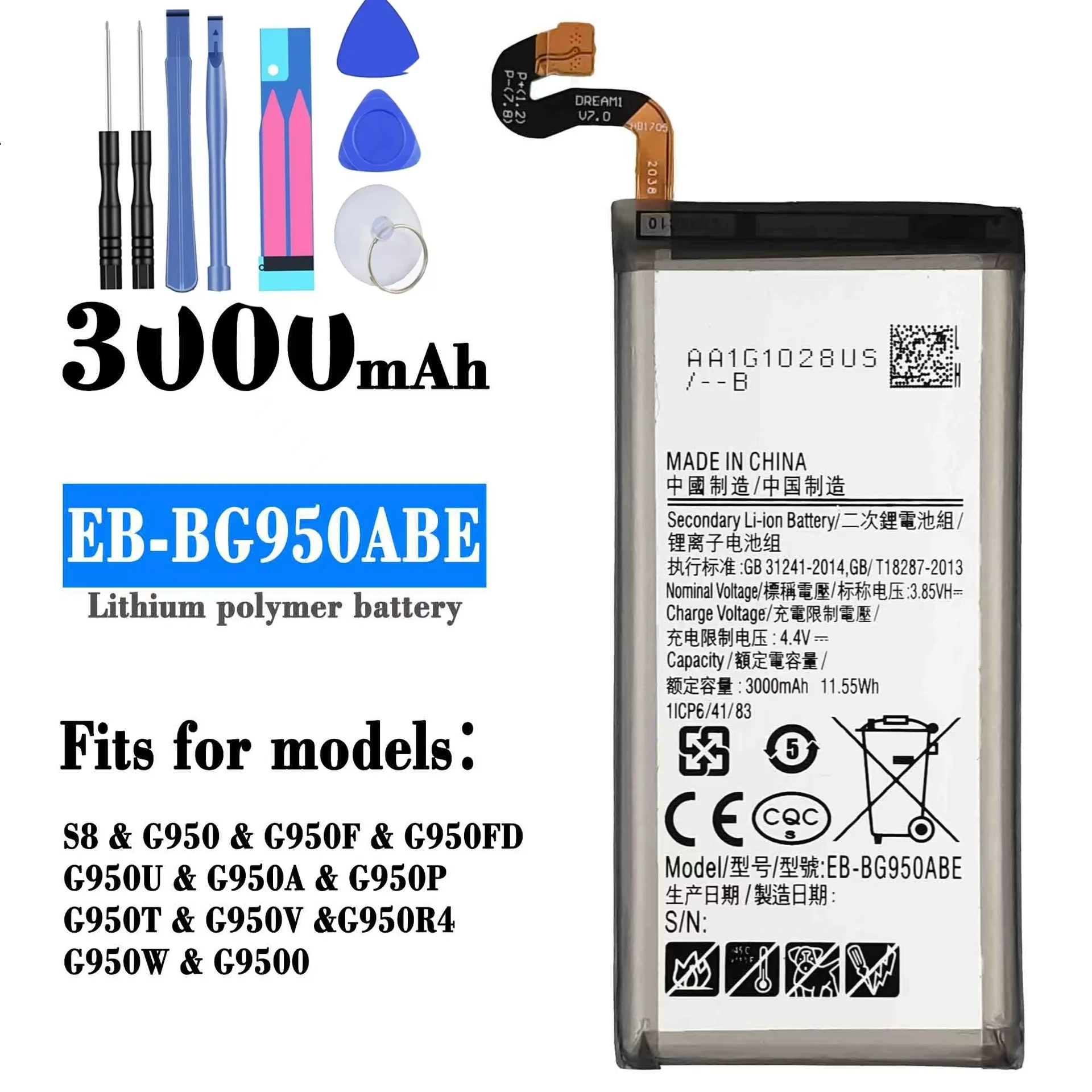 For Samsung s8 original built-in battery, EB-BG950AEE cell phone battery replacement repair parts, free tools