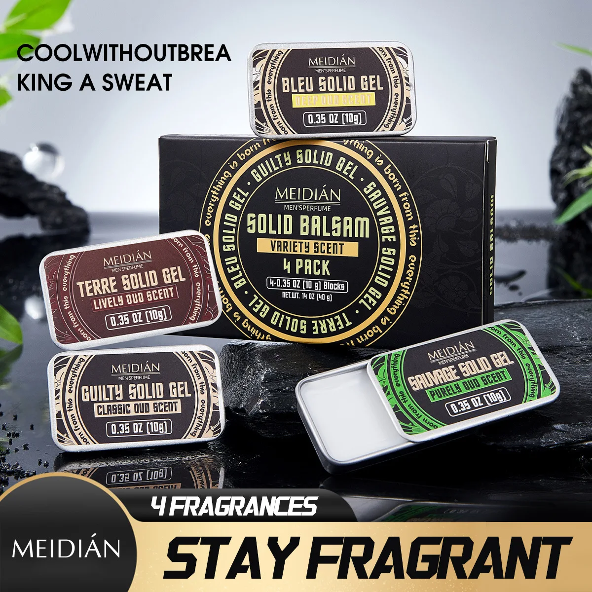 Paquete de 4 colonias sólidas para hombre de 0,5 oz - Perfume sólido para hombre con madera de cedro, salvia claramente, Vetiver, Colonia de sándalo para hombres