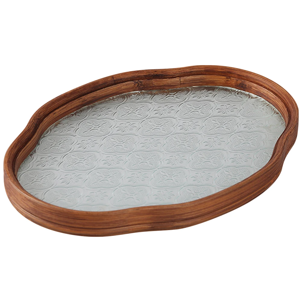 

Vintage Bamboo Large Food Serving Plate Tea Cup Fruit Snack Plate Glass Decorative For Home Coffee Table Outdoor Reusable Bamboo