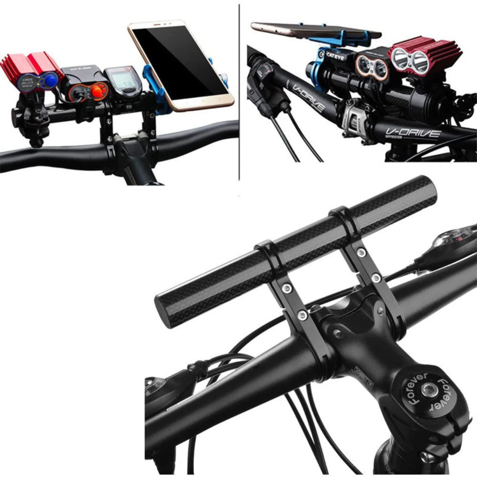 

20cm Bicycle Handlebar Extension Bracket, Alloy Bike Mount Bar, Computer Holder Support Rack, Double Frame Clip, Durable Cycling