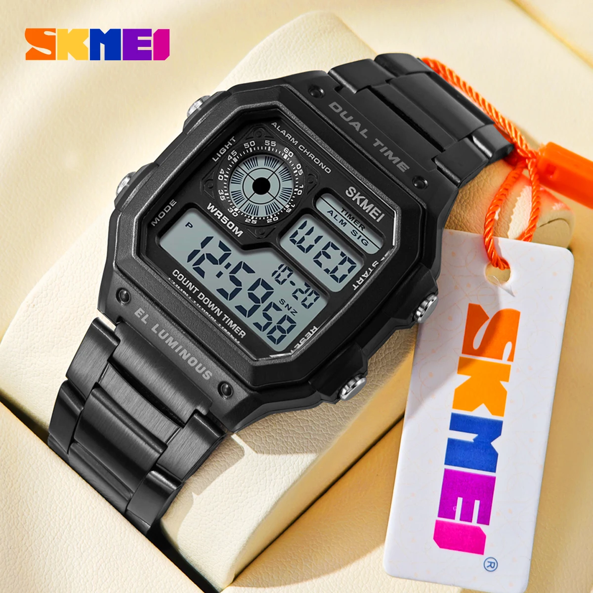 SKMEI 2Time كرونو الساعات الرقمية للرجال النساء إنذار ساعة اليد موضة 5Bar مقاوم للماء ساعة إلكترونيات رياضية reloj hombre