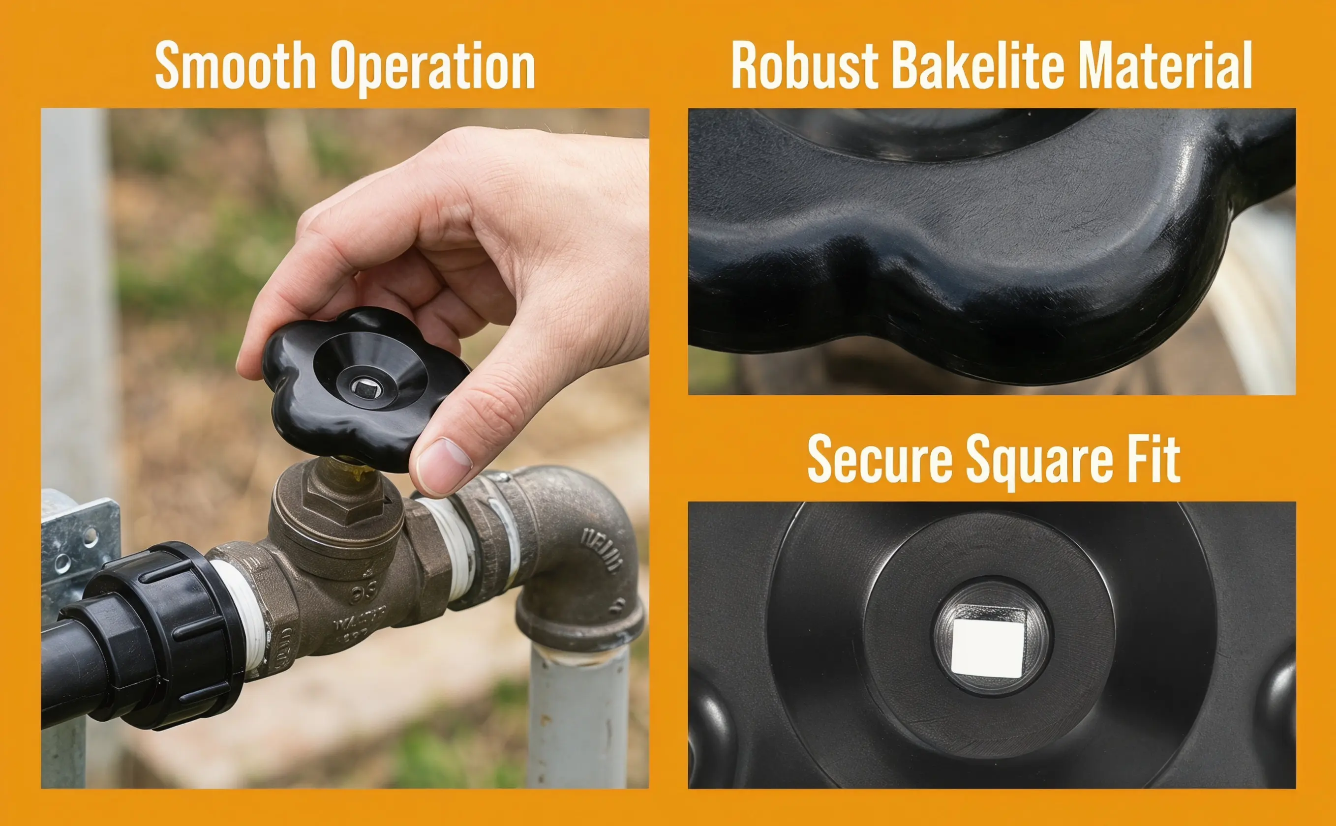 Outdoor Faucet Valve Handwheel Replacement Bakelite Black Stem Water Handle Spigot Handle Repair Parts Valve Handwheel Repair