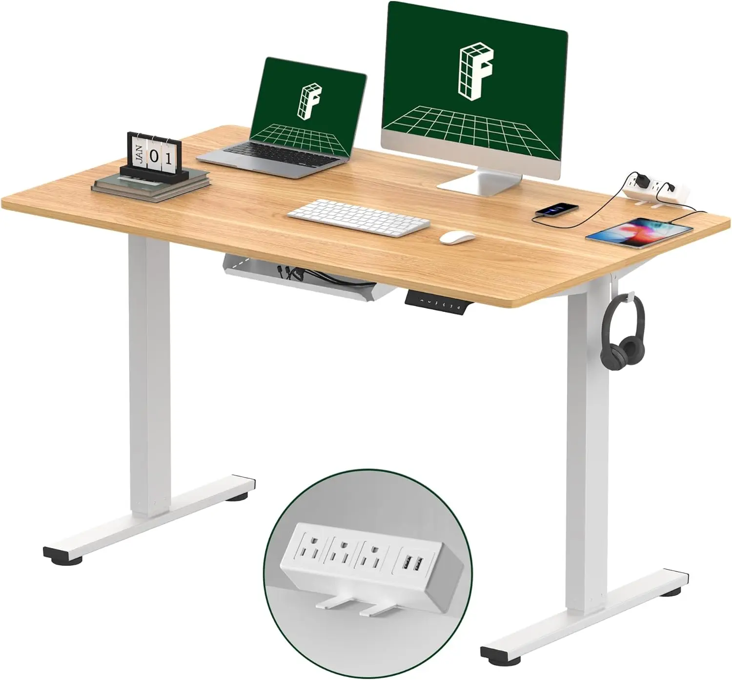 EN2 Adjustable Height Electric Standing Desk 48 x 24'' Whole-Piece Desktop Stand Up Home Office Desk with Desk Clamp Power Strip