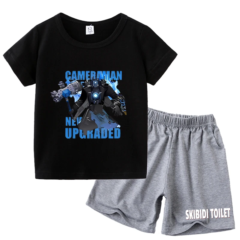 Skibidi Toilet Kids T-shirt Shorts Set Summer Anime Cotton Tees Pants Boys Girls TV Speaker Man Short Sleeve Children Clothing