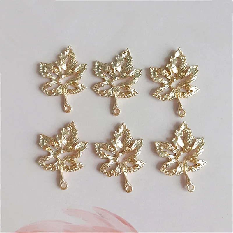 10pcs 2*2.8cm Craft Hollow Leaves Pendant Gold Charm Filigree Making Plated Vintage Diy Necklace Fashion Jewelry Accessory