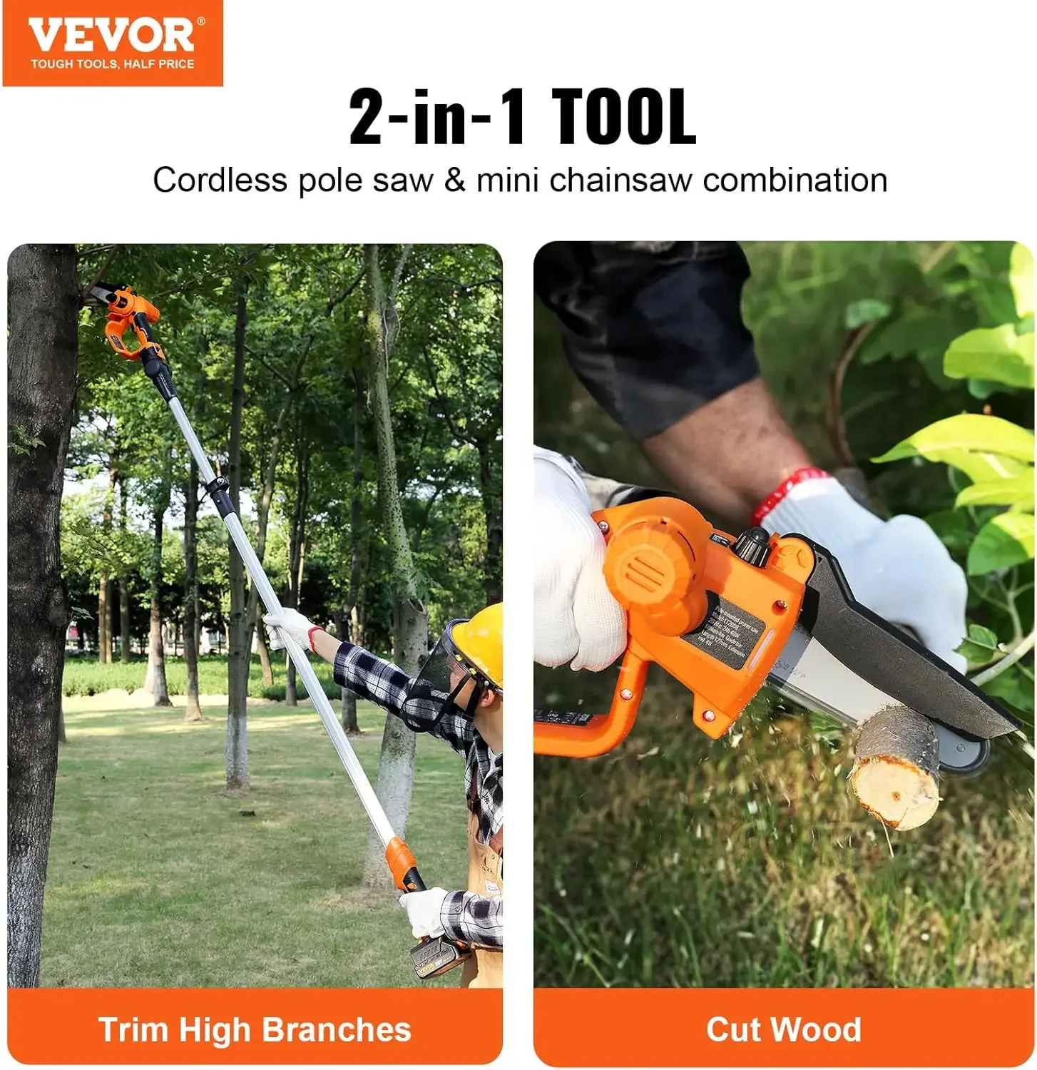 

2-in-1 Cordless Pole Saw & Mini Chainsaw, 20V 4Ah Battery Pole Chainsaw, 5" Cutting Capacity 8 ft Reach Pole Saw