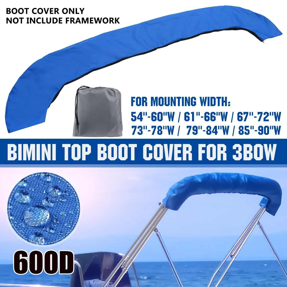 3 BOW Bimini Top Boot Cover Bimini Boat Canopy Storage Cover 600D Waterproof Dust-proof Anti-UV Universal