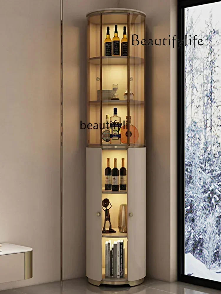 XR Wine Cabinet Living Room Corner Wall Stainless Steel Display Cabinet Storage Glass Light Luxury Triangle Solid Wood Furnitu