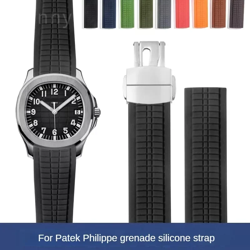 For Patek Philippe 5167 Grenade 21mm Aquanaut Curved with Nail Steel Folding Buckle Rubber Silicone Waterproof Replace Watchband