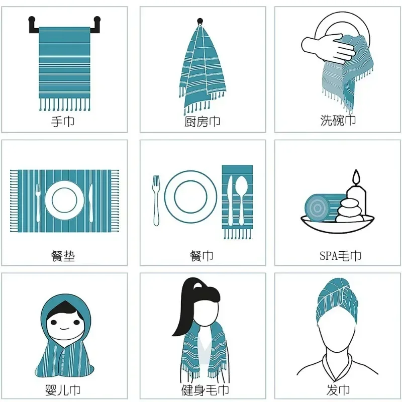 Turkish Cotton Kitchen Towel Nordic Tassel Tea Towel Rectangular Tablecloth Plain Striped Hand Towel Bathroom Accessories Sets