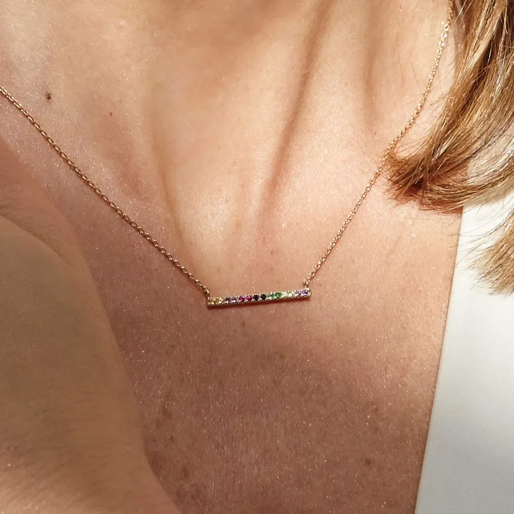 

925 sterling silver rainbow cz bar simple geometric necklace cute minimal minimalist vermeil jewelry