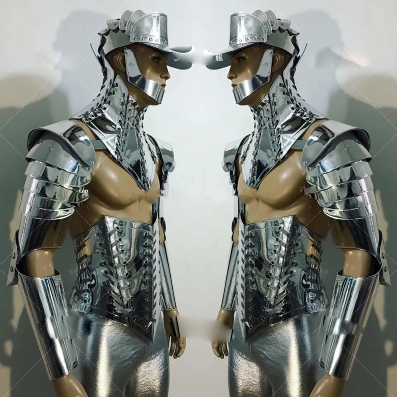 DS Future Warrior Technology Sense silver mirror armor Model muscle male gogo costume Nightclub show singer dance Costume