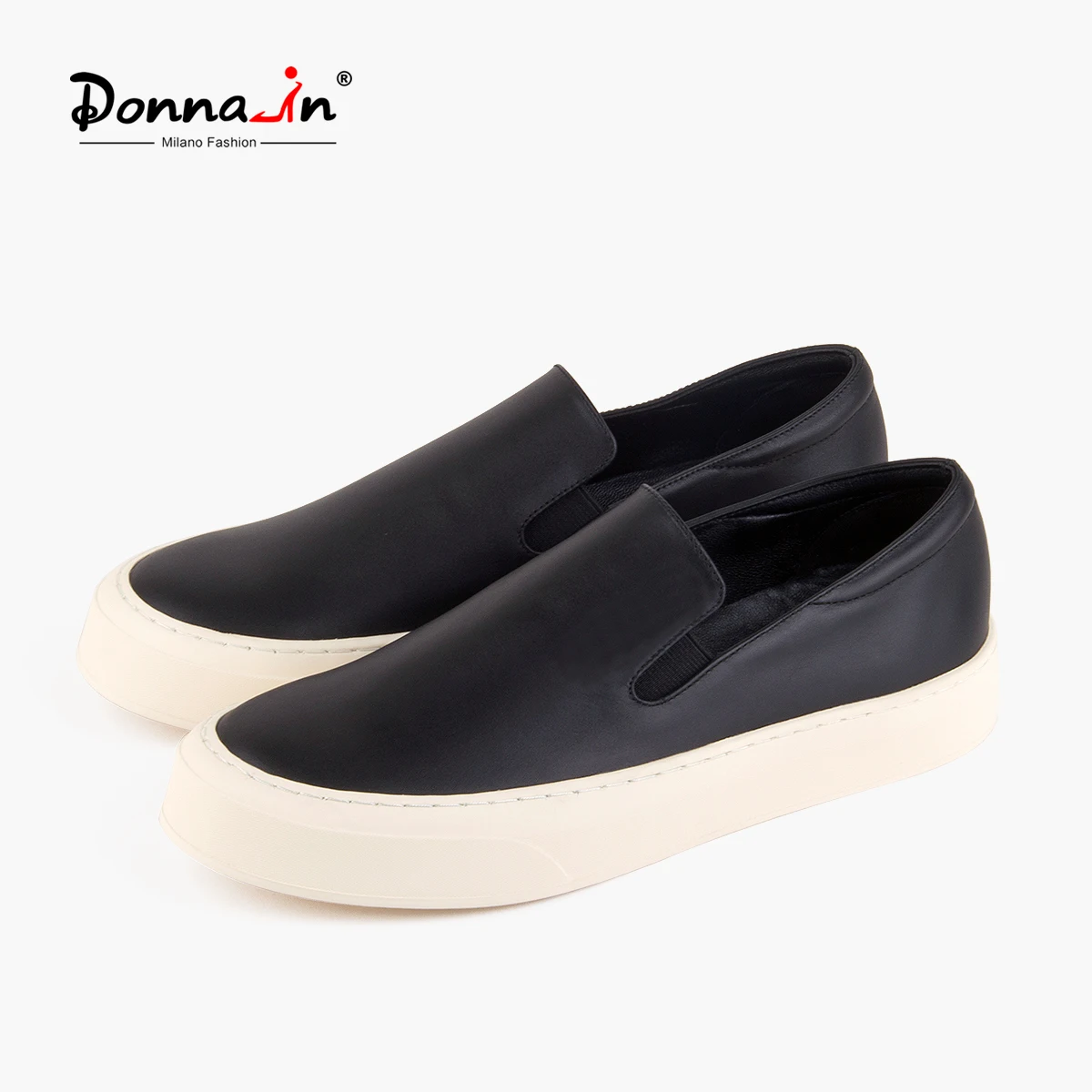 Donna-in Platform Loafers Women White Flat Casual Shoes Luxury Genuine Sheepskin Soft Round Toe Slip On Female Shoes Minimalistyczne