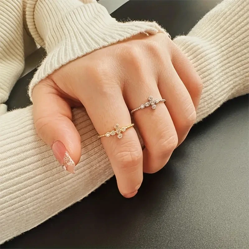 Huitan – bague croisée délicate et tendance pour femmes, bijoux de doigt ronds brillants en zircone, couleur or/argent, accessoires pour femmes