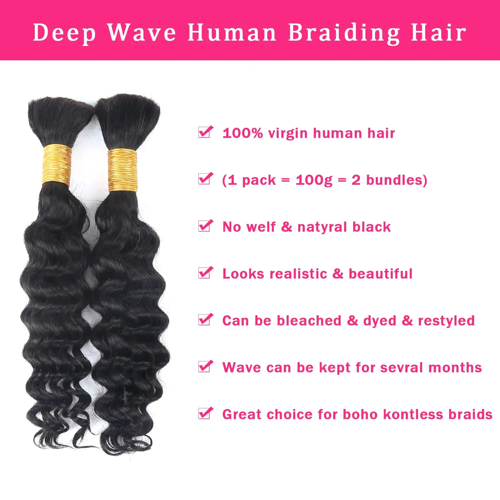 มนุษย์ Braiding Hair Bundle สําหรับ Braiding Highlight สี Deep Wave Bulk Human Hair Bundles Human Hair Bulk สําหรับ Braids Bundle